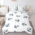 thumbnail image 1 of Erosebridal Ensemble de Literie Rétro avec Ancre, Format Simple, Ensemble de Lit à Thème Nautique, Décoration de Chambre Blanc Bleu Marine, Réversible 7 Pcs, 1 of 5