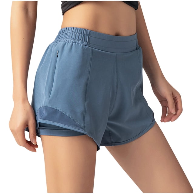 Timegard Running Shorts for Women Elastic High Waist Trackshorts Workout Shorts with Zipper Pockets