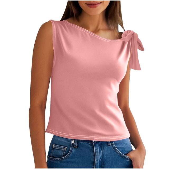 T-shirt Sans Manches à Col Rond pour Femmes, Haut Décontracté Uni en Mélange Polyester-Spandex, Longueur Régulière, Lavage à la Main à l'Eau Froide, Séchage à l'Air