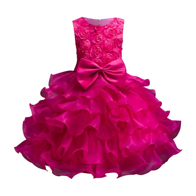 MIASHUI Girls Pageant Party Dress Ruffle Flower Kids Wedding Ball Gown Formal Princess Dress,Hot Pink,2-3 Years