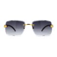 thumbnail image 3 of 90s Music Mogul Gangster Rapper Rimless Narrow Rectangle Luxury Sunglasses Gold Brown Smoke, 3 of 4