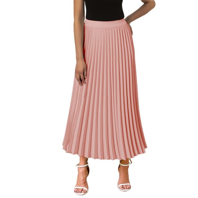 Summer Dresses High Waist Ruffled Chiffon A Line Midi Skirt Solid Long Lengths Plus Size Dress Light Pink XL