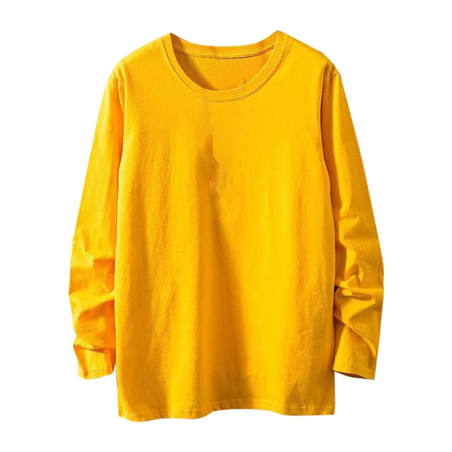 Jalioing T-Shirt en Coton pour Hommes Uni à Manches Longues Col Ras du Cou T-Shirt Basique Décontracté Ample Mode Chemises Hauts