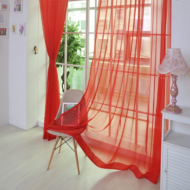 Riforla 1 PCS Pure Color Tulle Door Window Curtain Drape Panel Sheer Scarf Valances Curtain Red