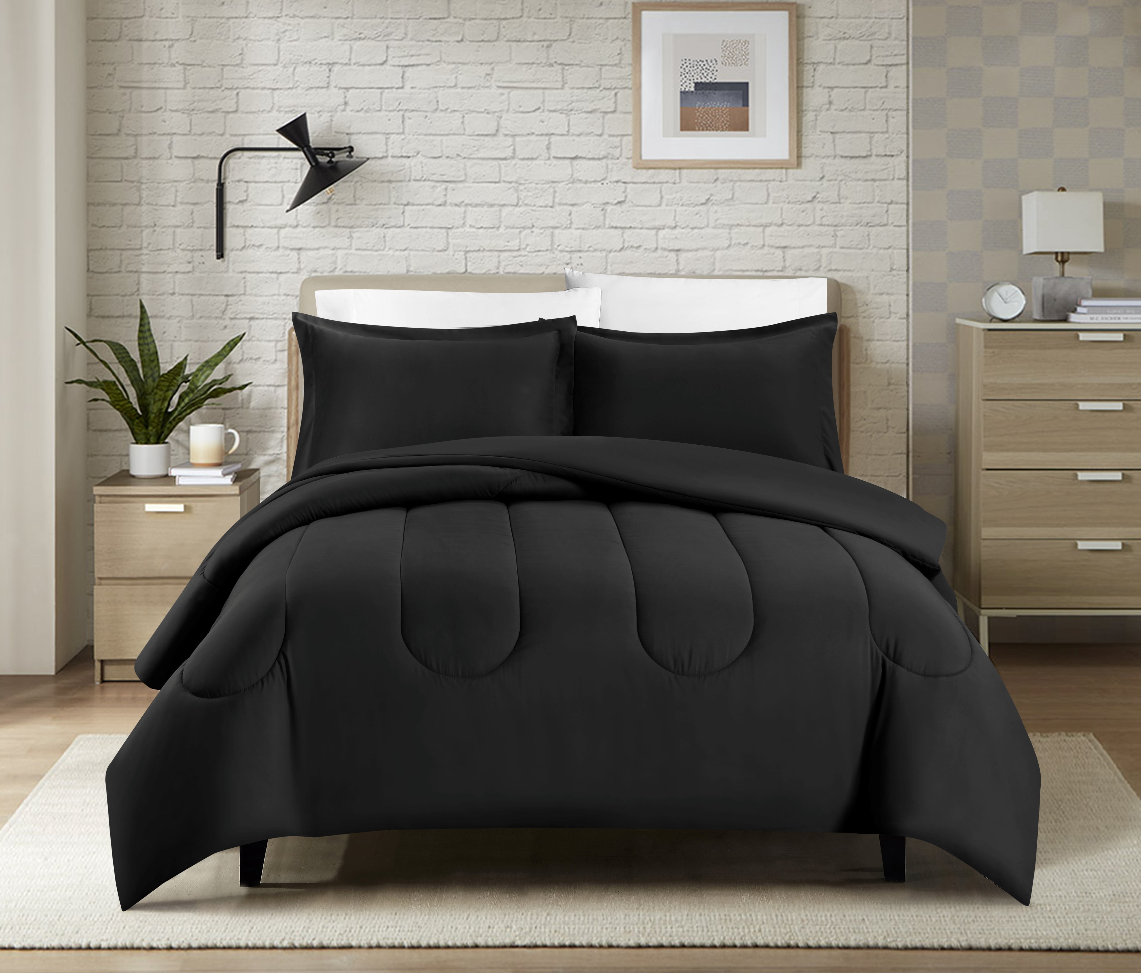 Swift Home Luxury 8 Piece Bed in a Bag, All Season Complete Bedding Set, King, Black