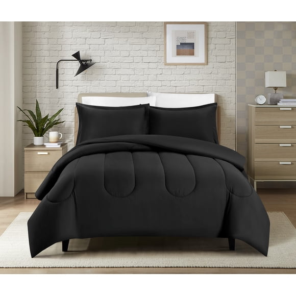 Swift Home Luxury 8 Piece Bed in a Bag, All Season Complete Bedding Set, Queen, Black