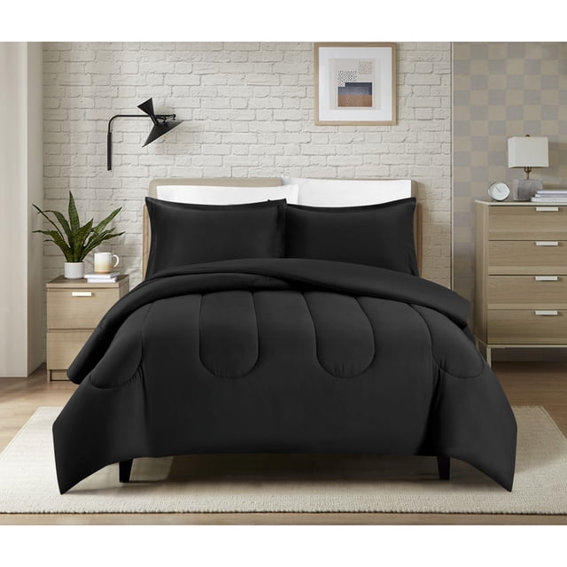 Swift Home Luxury 8 Piece Bed in a Bag, All Season Complete Bedding Set, Queen, Black