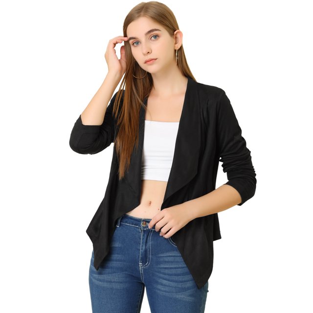 INSPIRE CHIC Veste en Faux Suède pour Femme à Manches Longues, devant Drapé, Vestes de Moto