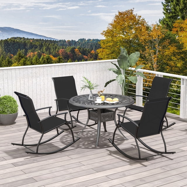 Costway 4 PCS Outdoor Rocking Chairs with Breathable Backrest Smooth Safe Rocking Design Black
