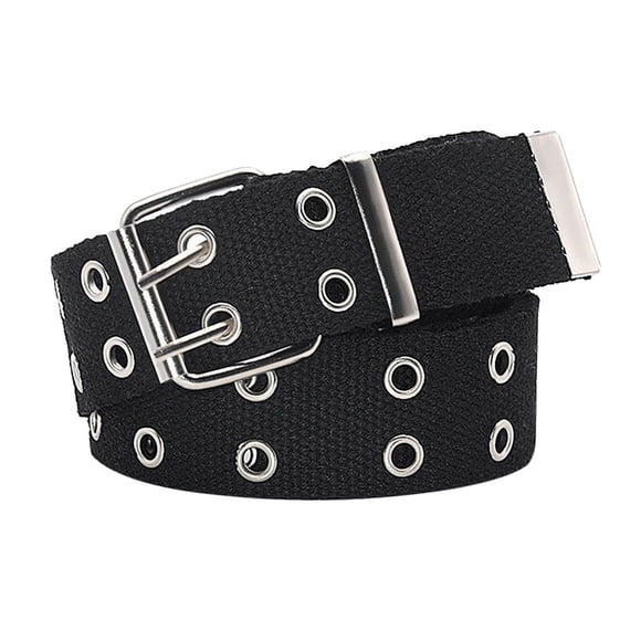 qazqa double grommet canvas belts two-hole jeans vintage buckle punk belts for men and women black one size
