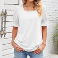 thumbnail image 2 of Penkiiy Hauts pour Femmes Été Décontracté Manches à Volants Col Carré T-Shirts L Blanc, 2 of 9