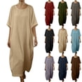 thumbnail image 1 of Pisexur Robes pour Femmes Classique Coton Lin Robe Maxi Couleur Unie Col Rond Manches Courtes Robe de Vacances pour la Plage Décontractée Ample Robes d'Été pour Femmes P-2TG,Noir, 1 of 5