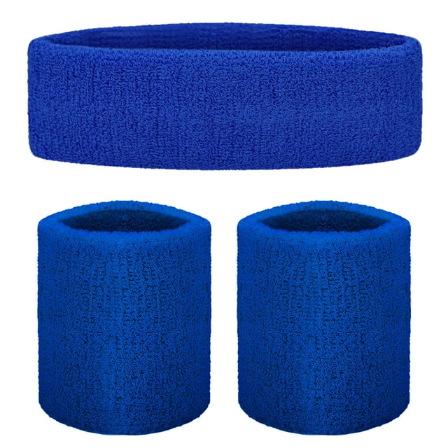 GOGO Sweatband Set Sports Athletic Exercise Headband Wristband Set Royal Blue