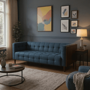 Homy Casa 3-Seater Modern Tufted Sofas Couches, Navy Blue
