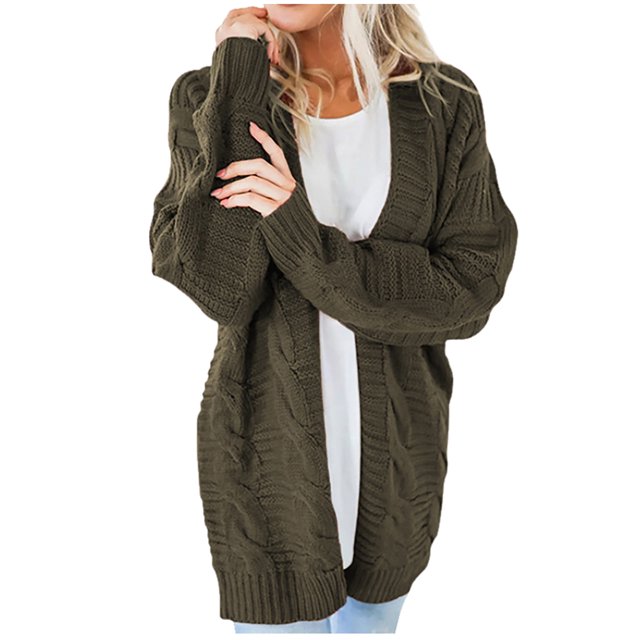 Pompotops Women's Soild Knit Cardigans Loose Slouchy Oversized Wrap Chunky Sweaters Coat