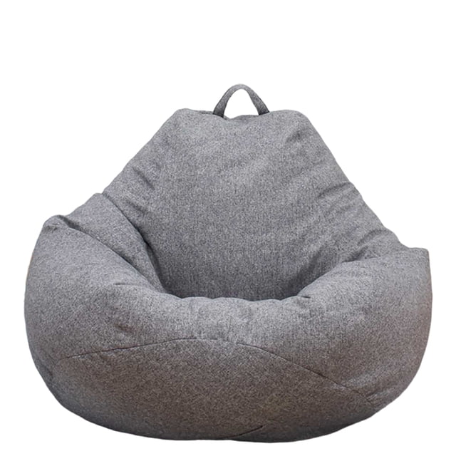 Large Bean Bag Chair with an ultra-soft grey cloth outer cover, shown in a simple style without internal filling. The chair features a rounded, slouchy design with a handle at the top for easy portability. Suitable for living rooms, bedrooms, or kids' rooms, it is available in multiple sizes and designed for comfort and relaxation.