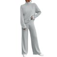 thumbnail image 1 of Kcodviy Women's Two Piece Knit Two Cutes Suit Matching Outfits High Neck Womens Pant Rompers and Jumpsuits Slit Hem Tee and Womens Summer Work Suits Pants Tracksuit Sets, 1 of 5