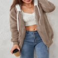 thumbnail image 2 of Womens Full Zip Up Sherpa Hoodie Fuzzy Fleece Jacket Oversized Fluffy Coat with Pockets, 2 of 9