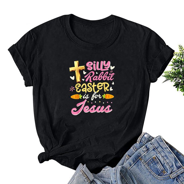EGNMCR Chemises de Pâques pour Femmes Chemises Imprimées Manches Courtes Décontractées Col Rond T-Shirt pour Femmes