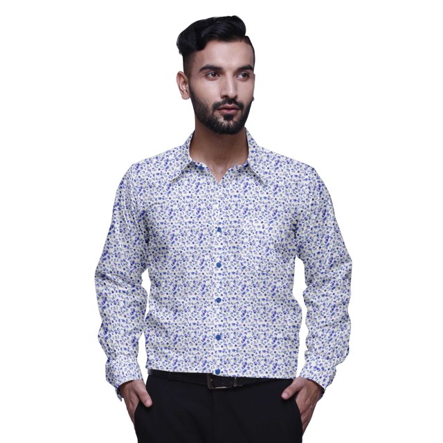 BESTMAN Chemise en Coton pour Hommes à Manches Longues Imprimée à Col Écarté Chemise Ajustée Formelle