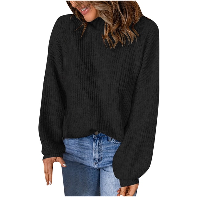 Blouse à Col Roulé à Manches Longues pour Femmes Automne et Hiver, Chandail Décontracté à Col Roulé pour Femmes, Hauts Unis à Manches Longues en Tricot