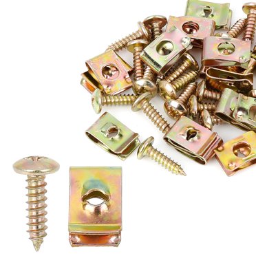 Unique Bargains 20 Ensembles Assortiment de Vis à Clip en U 4,2x16 mm Pinces de Voiture Fixations avec Vis pour Fixer Fils et Câbles Ton Bronze