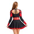 thumbnail image 2 of Aislor Womens Shiny Rhinestone Cheerleading Uniform 2 Piece Set Long Sleeve Crop Top & Skirt For Dance Red M, 2 of 6