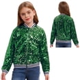 thumbnail image 1 of Aislor Girls Sparkle Sequin Bomber Jacket Glitter Jackets Long Sleeve Coat with Stripe Ribbed Cuffs Green 6, 1 of 6