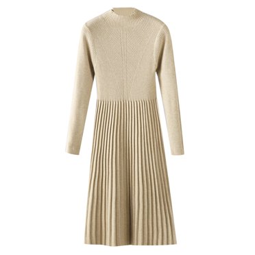 Pisexur Robes Chandails pour Femmes 2024 Tendance Couleur Unie Robe Midi en Tricot Côtelé Col Montant Robe à Manches Longues Décontractée Ample Plissée Chandail Robes d'Automne