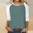 thumbnail image 1 of Birdeem T-Shirt Mode Femme Patchwork Imprimé Bloc de Couleur Manches 3/4 Blouse Col Rond Hauts Décontractés, 1 of 1