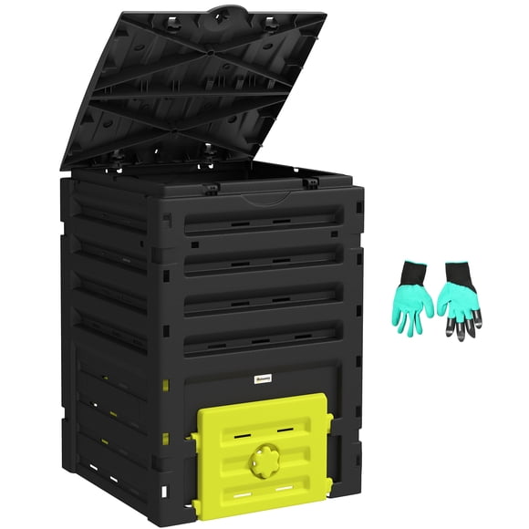 Outsunny Bac à Compost de 120 Gallons, Grand Composteur avec 80 Évents, Jaune