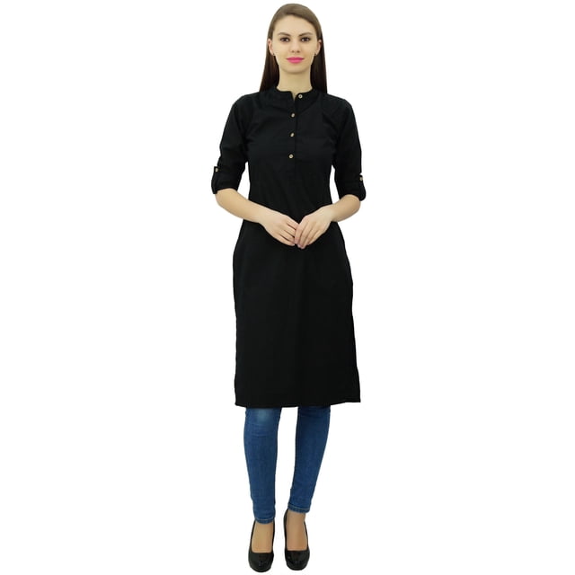 Phagun Kurti Tunique Unie en Coton Col Mandarin Kurta Blouse Ethnique Décontractée