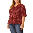 thumbnail image 4 of GRACE & GRANDEUR Blouse pour Femme Grande Taille, devant à Volants, Manches Smockées, Col en V, Haut Uni Décontracté 3X Rouge Blanc, 4 of 7