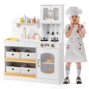 Gymax Jouet de cuisine pour enfants Jouet Cuisine avec 4 Poêles de tiroirs de tissus & Robinet