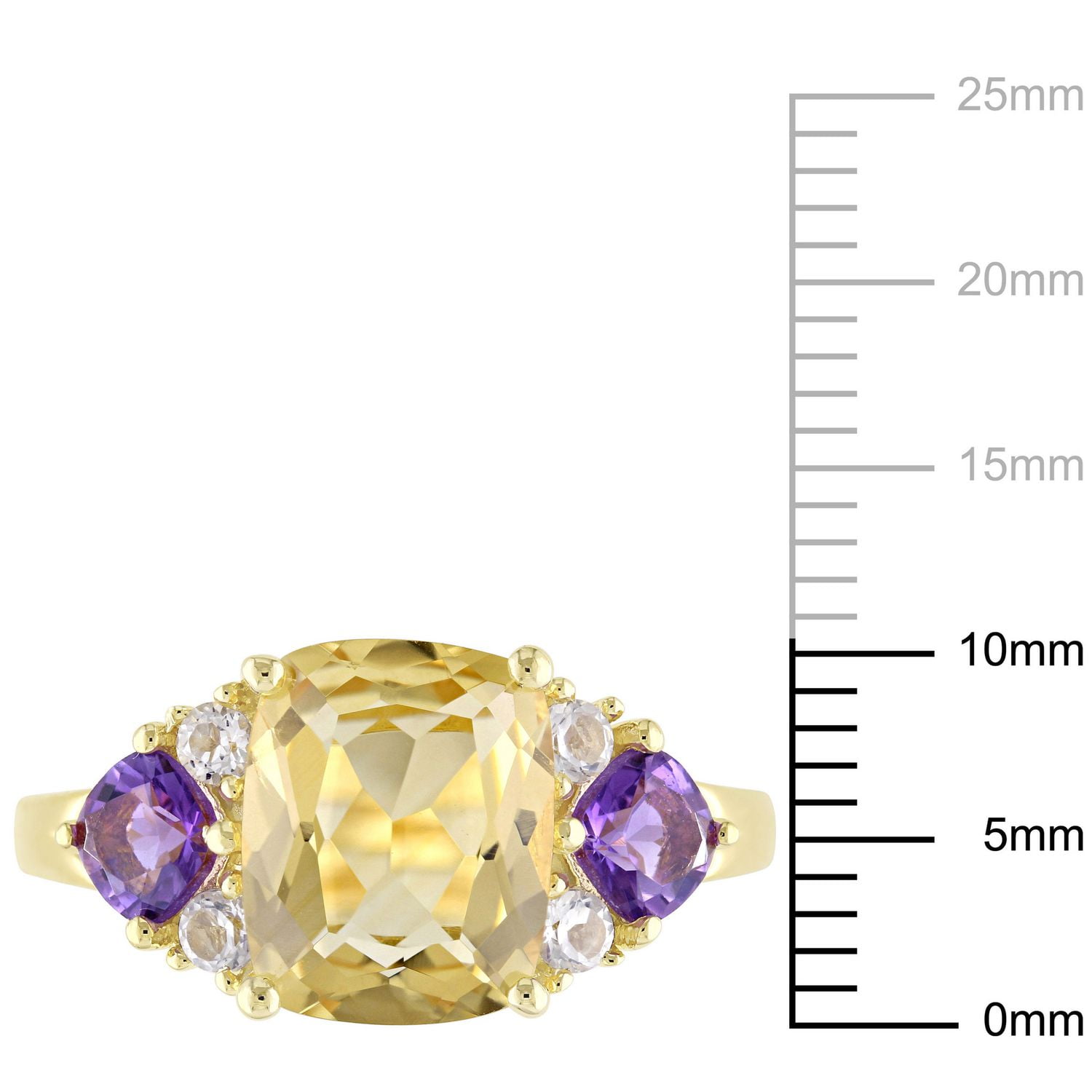 Tangelo 3-1/3 Carat T.G.W. Citrine And Amethyst with White Topaz Yellow Rhodium-Plated Sterling Silver 3-Stone Ring