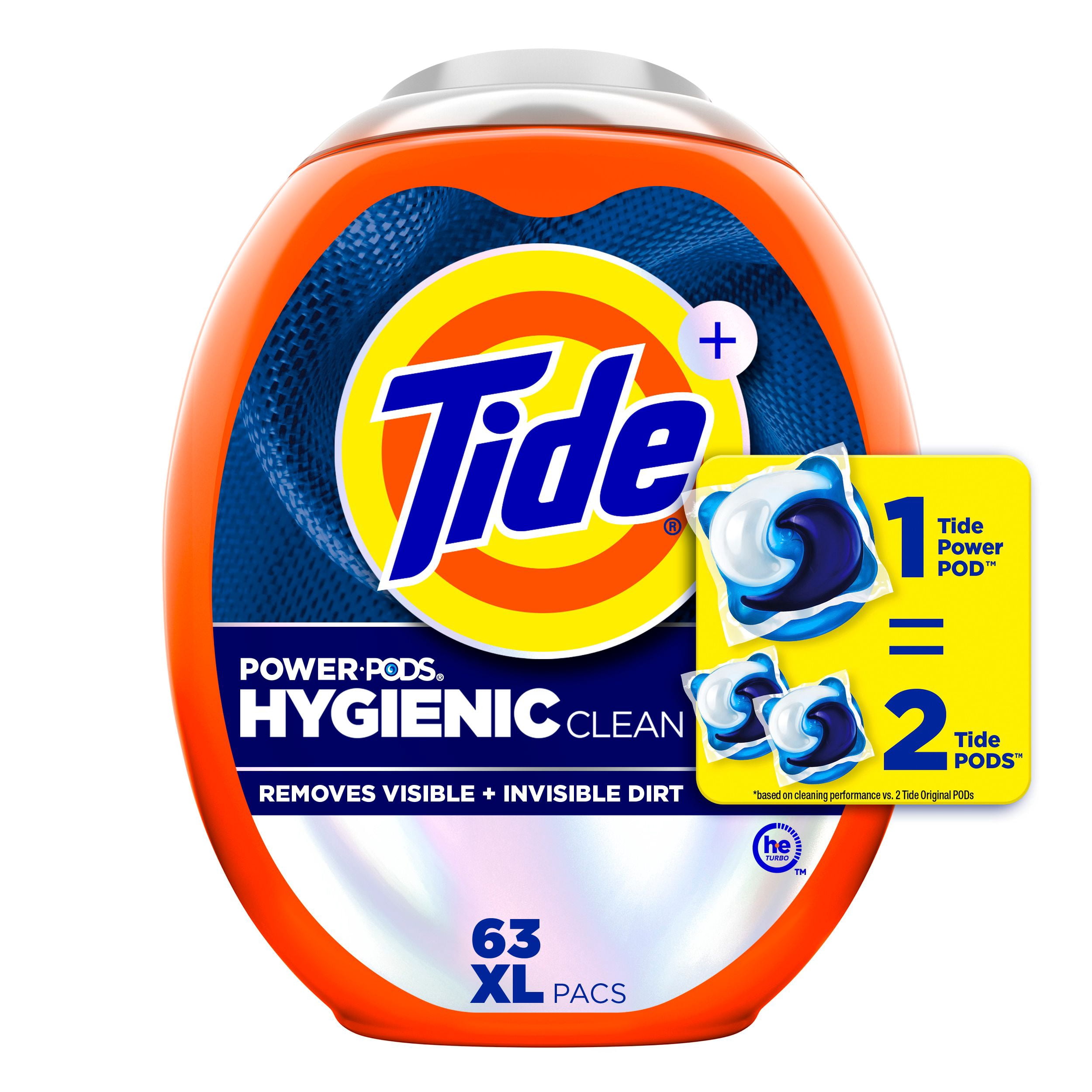 Tide Hygienic Clean Power PODS Laundry Detergent Pacs, Original Scent, Removes Visible and Invisible Dirt, 63 Count