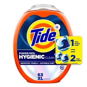 Tide Hygienic Clean Power PODS Laundry Detergent Pacs, Original Scent, Removes Visible and Invisible Dirt, 63 Count