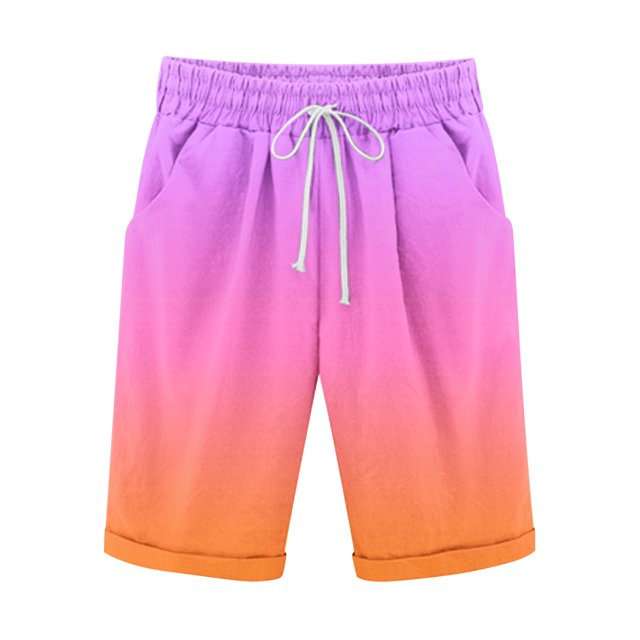 Plebaso Men's Stylish Shorts Gradient Color Summer Beach Shorts Drawstring Casual Knee Length Shorts