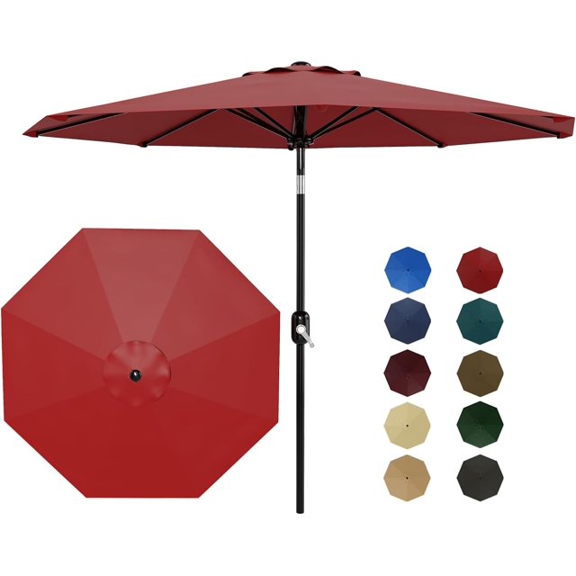 Bingirl Parasol de Patio 10 Pieds Parasol de Table Extérieur pour Patio avec Manivelle Inclinaison à Bouton-Poussoir 8 Nervures Robustes pour Cour Terrasse Piscine Rouge
