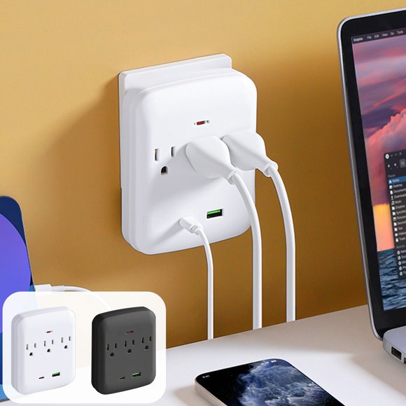 MTBLYS Multi Charging Socket 3 Ac Outlets 1 Usb 1 Usb C 5V 2.0A Output Wall Mounted Plug Home Office Travel Use