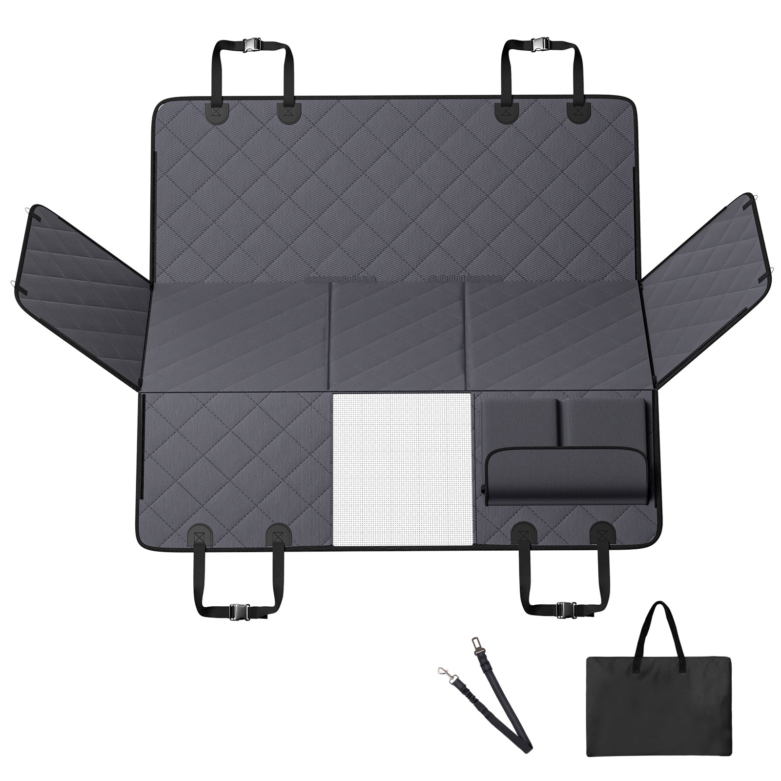 KFFKFF Dog Car Seat Extender, Waterproof Car Hammock for Pets, 54"x24" Durable Backseat Cover, Supports 400lbs, with Mesh Viewing Window & Storage Pocket for Cars, SUVs