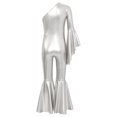 thumbnail image 2 of MSemis Girls Hippie Jumpsuit One Shoulder Flared Long Sleeve Bell-Bottom Pants Wide Leg Romper Disco Silver 12, 2 of 7