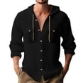 thumbnail image 2 of Chemise à Manches Longues pour Homme, Décontractée, Unie, Cardigan de Vacances, Chemises à Capuche, Hauts, 2 of 5