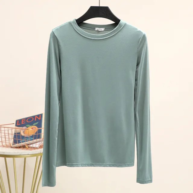 LNGOOR T-Shirt de Base Uni en Modal à Col Rond à Manches Longues pour Femmes, Automne, T-Shirt de Base, Hauts, T-Shirt Passe-Partout, Grande Taille, sous-Vêtement