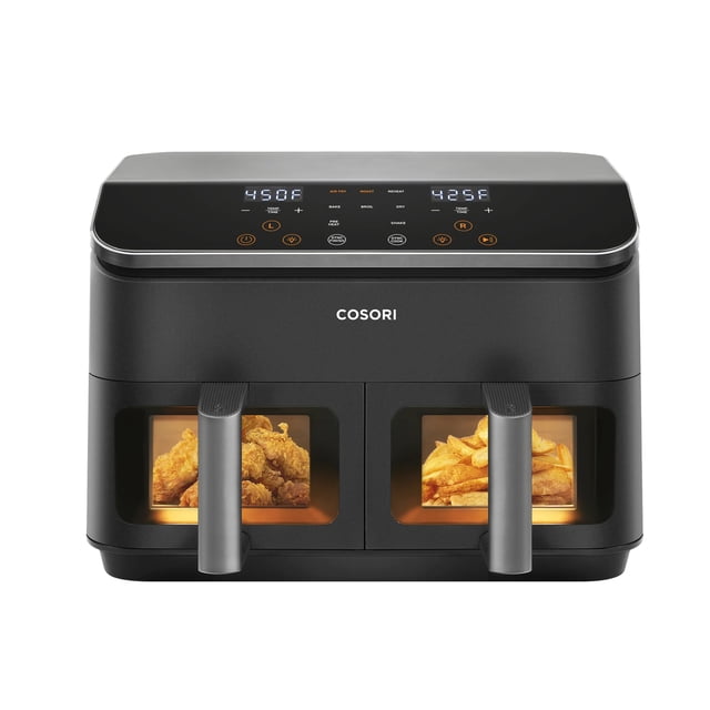 Cosori Dual Basket 9.0-Quart Air Fryer, 10-in-1 Functions, Dishwasher-Safe Baskets & Crisper Plates - Dark Grey