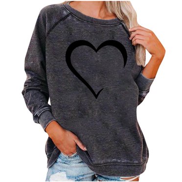 FAIWAD Sweatshirts for Women Long Sleeve Round Neck Heart Graphic Print Casual Baggy Pullover Tops