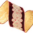 thumbnail image 2 of Vickerman Q222310 4 in. x 5 Yard Wine Velvet Ribbon with Light Gold Sequin Embroidery Wired Edge Christmas Ribbon, 2 of 3