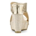 thumbnail image 2 of BLISSFUL STEP Women's Shoes Wedge Open Toe Crisscross Straps Linen Platform Sandals Gold Tone 8.5, 2 of 8