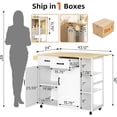 thumbnail image 3 of Royalbelle Rolling Kitchen Island,Kitchen Island Cart on Wheels with Drop Leaf and Storage,2 Cabinets,2 Drawers,3-Tier Spice Racks & Towel Holder,Movable Kitchen Island Table for Dining Room,White, 3 of 9