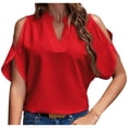 thumbnail image 1 of FAIWAD Summer Tops for Women Off The Shoulder V Neck Shirts Solid Color Going Out Blouses, 1 of 3